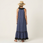 Mayline | Ruffle-Neck Contrast-Trim Sleeveless Maxi Dress