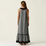 Mayline | Ruffle-Neck Contrast-Trim Sleeveless Maxi Dress