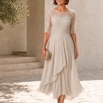Rosa | Lace midi dress with layered chiffon skirt