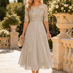 Rosa | Lace midi dress with layered chiffon skirt