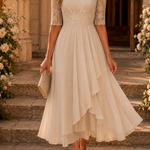 Rosa | Lace midi dress with layered chiffon skirt