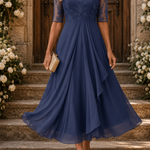 Rosa | Lace midi dress with layered chiffon skirt