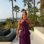Grace Holloway | Pleated Ruffle Halter Maxi Dress For Women