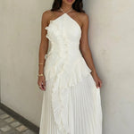 Grace Holloway | Pleated Ruffle Halter Maxi Dress For Women