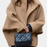 Ambreline Wool Coat with Notched Collar and Mid-Length Batwing Sleeves