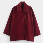 Ambreline Wool Coat with Notched Collar and Mid-Length Batwing Sleeves