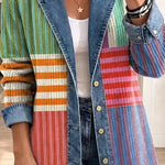 Elnora™ | Geometric Stripe Denim Jacket
