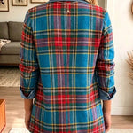 Grace | Women Tartan Plaid Denim Spliced Blazer
