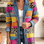 Delphia™ | Leopard Patchwork Denim Jacket