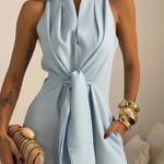 Valentina | Halter Jumpsuit with Tie Front and Wide-leg Palazzo Cut