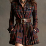 Vintage Red and Brown Checked Mini Dress (Includes belt)
