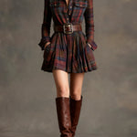 Vintage Red and Brown Checked Mini Dress (Includes belt)