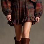 Vintage Plaid Ruffle Mini Dress and Loose Jacket Set（Includes belt）