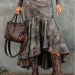 Vintage Polyester Flare Hem Midi Dress（Includes belt）