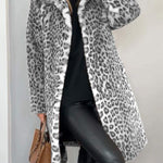 Stylish Leopard Print Lapel Faux Fur Mid-length Coat