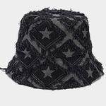 Casual Fashion Five-pointed Star Raw-edge Denim Bucket Hat