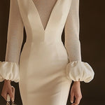 【24-hour shipping out】Elegant Classic Splicing Mesh Puff Sleeve Midi Dress