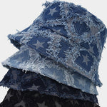Casual Fashion Five-pointed Star Raw-edge Denim Bucket Hat