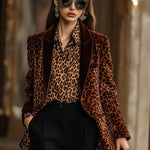 【24-hour shipping out】Casual Loose Retro Velvet Leopard Print Lapel Blazer
