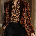 【24-hour shipping out】Casual Loose Retro Velvet Leopard Print Lapel Blazer