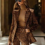 Casual Vintage Velvet Leopard Print Lapel Pocket Blazer
