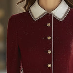 【24-hour shipping out】High-End Retro Luxury Contrast Hem Lapel Dress