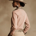 Western Retro Leopard Print Pink Faux Suede Long-Sleeve Shirt