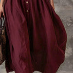 Elegant Zinfandel-colored Cotton And Linen Sleeveless Maxi Dress