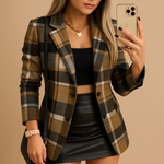 Rive | Long Padded Coat for Women with Check Pattern