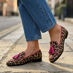 Fiamma Moccasin™ | Leopard Print with Fuchsia Trim and Tassels