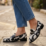 Nives Moccasin™ | Cow Print with Penny Loafer
