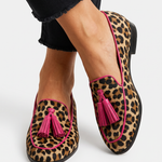 Fiamma Moccasin™ | Leopard Print with Fuchsia Trim and Tassels