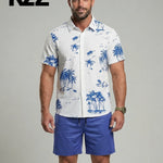 KZZ Men's Tropical Coconut Tree Print Shirt & Shorts Set