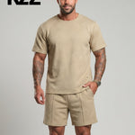 KZZ Men's Solid-Color Polo Shirt and Drawstring Shorts Set