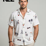KZZ Men's Tropical Print Short Sleeve Shirt