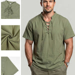 KZZ Men's summer linen stand-up collar short-sleeved shirt