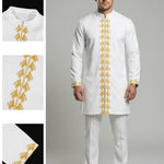 KZZ  Long-Sleeve Embroidered Stand-Collar Shirt and Casual Trousers