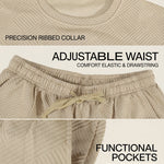 KZZ Men's Solid-Color Polo Shirt and Drawstring Shorts Set