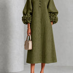 IVY™ | Floral Midi Dress with Rose-Cuff Sleeves