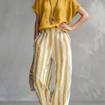 Cozy Loose-fit Striped Faux Cotton-linen Two-piece Set