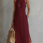Jimena | Linen Midi Dress with Mao Collar