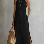 Jimena | Linen Midi Dress with Mao Collar