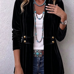 Holliwell | Vintage Lapel Button-Accent Long Sleeve Open Front Jacket