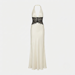 Phoebe Stafford | Halter Neck Satin Maxi Dress with Lace Waist Panel For Women