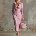 Elegant And Gentle Pink Faux Leather Midi Dress