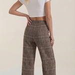 Leigh high-waisted wide-leg plaid trousers