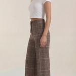 Leigh high-waisted wide-leg plaid trousers