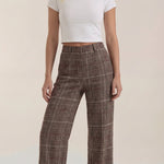 Leigh high-waisted wide-leg plaid trousers