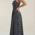 Plaid Summer Midi Dress with Round Neckline