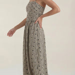 Plaid Summer Midi Dress with Round Neckline